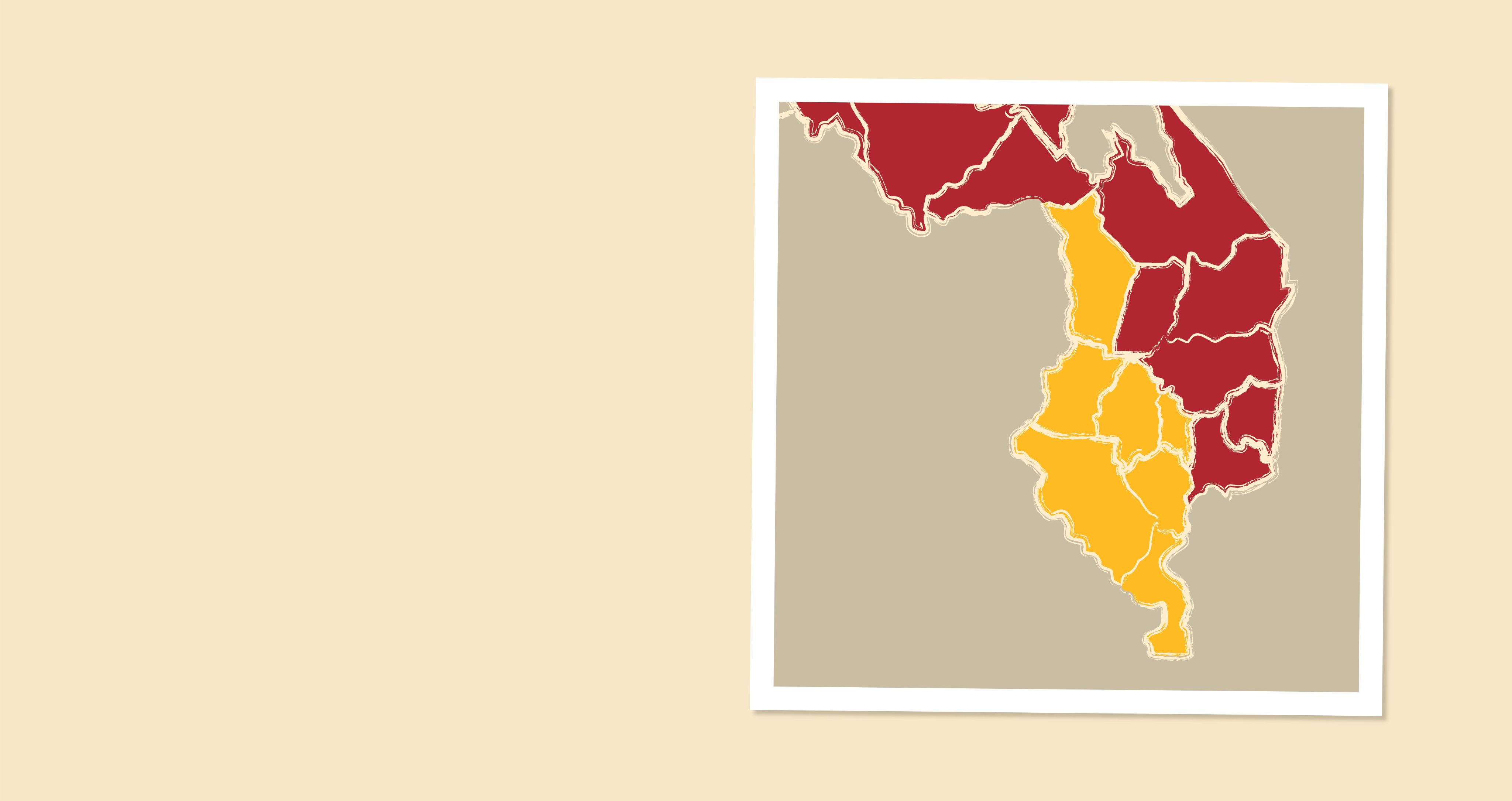 Map of Southern Malawi with the programme districts highlighted in yellow.